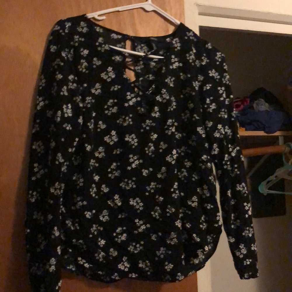 Black floral blouse